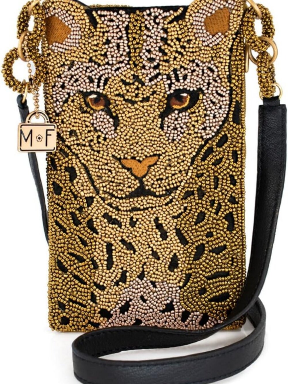 Beaded Leopard Crossbody Cell Phone Bag – Evening Clutch with Zipper Pocket